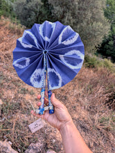 Load image into Gallery viewer, Indigo Tie & Dye circles Fan