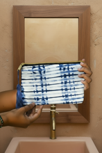 Load image into Gallery viewer, Striped Indigo Tie&Dye pouch - Size M