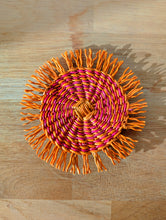 Load image into Gallery viewer, Set of 2 Handwoven Orange & Pink Natural Straw Coasters