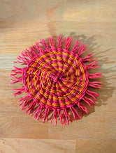 Load image into Gallery viewer, Set of 2 Handwoven Pink & Orange Natural Straw Coasters