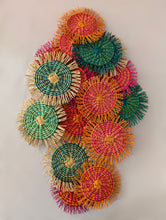 Load image into Gallery viewer, Set of 2 Handwoven Pink & Orange Natural Straw Coasters