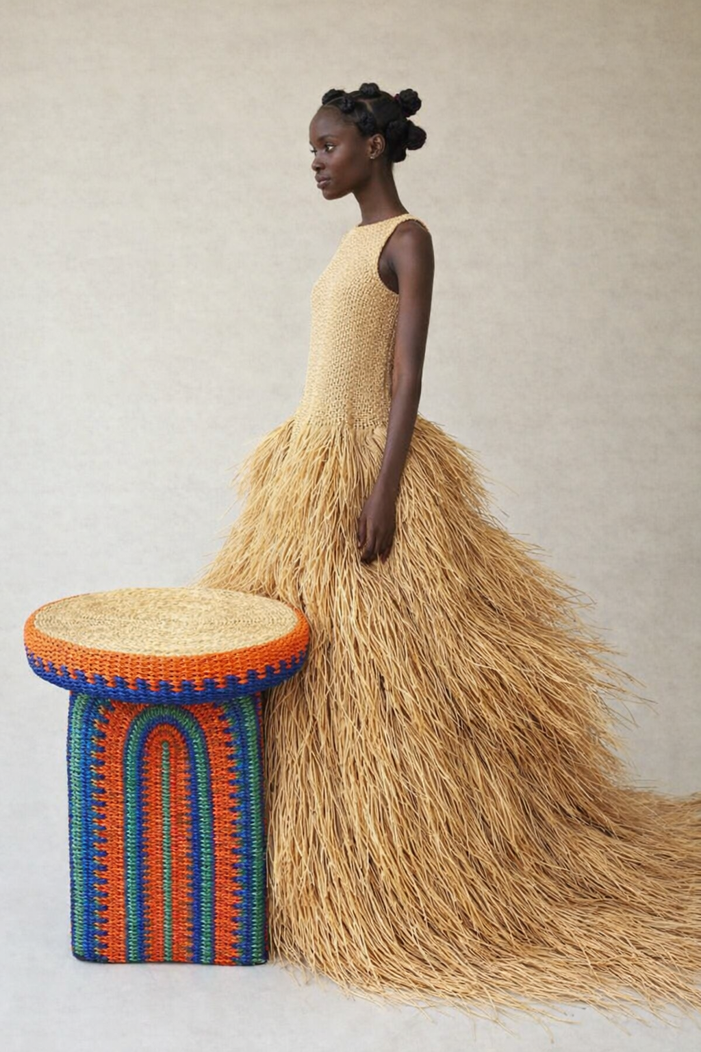 Raffia Gown & Woven Stool