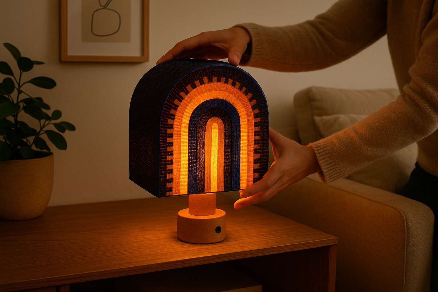 Sahra lamp glowing after dark