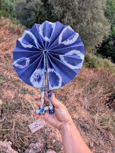 Indigo Tie & Dye circles Fan