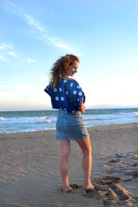 Indigo Adire Oniko loose crop top