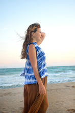 Load image into Gallery viewer, Striped Indigo Tie&amp;Dye top with side and back strings
