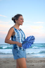 Load image into Gallery viewer, Striped Indigo Tie&amp;Dye top with side strings
