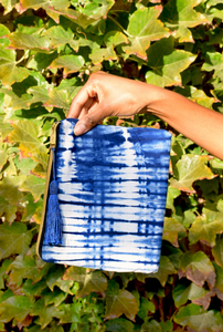 Indigo Grid Tie&Dye pouch - Size L