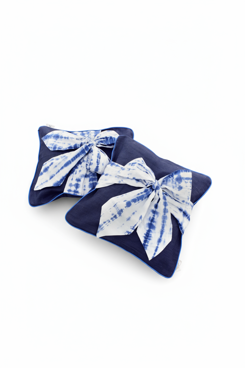Indigo tie dye bow cushions 