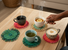 Load image into Gallery viewer, Set of 2 Handwoven Orange &amp; Pink Natural Straw Coasters
