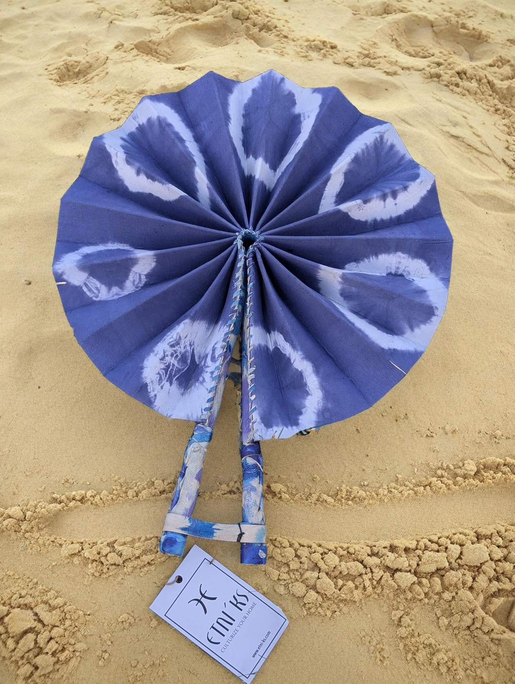 Indigo Tie & Dye circles Fan