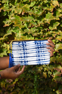 Striped Indigo Tie&Dye pouch - Size M