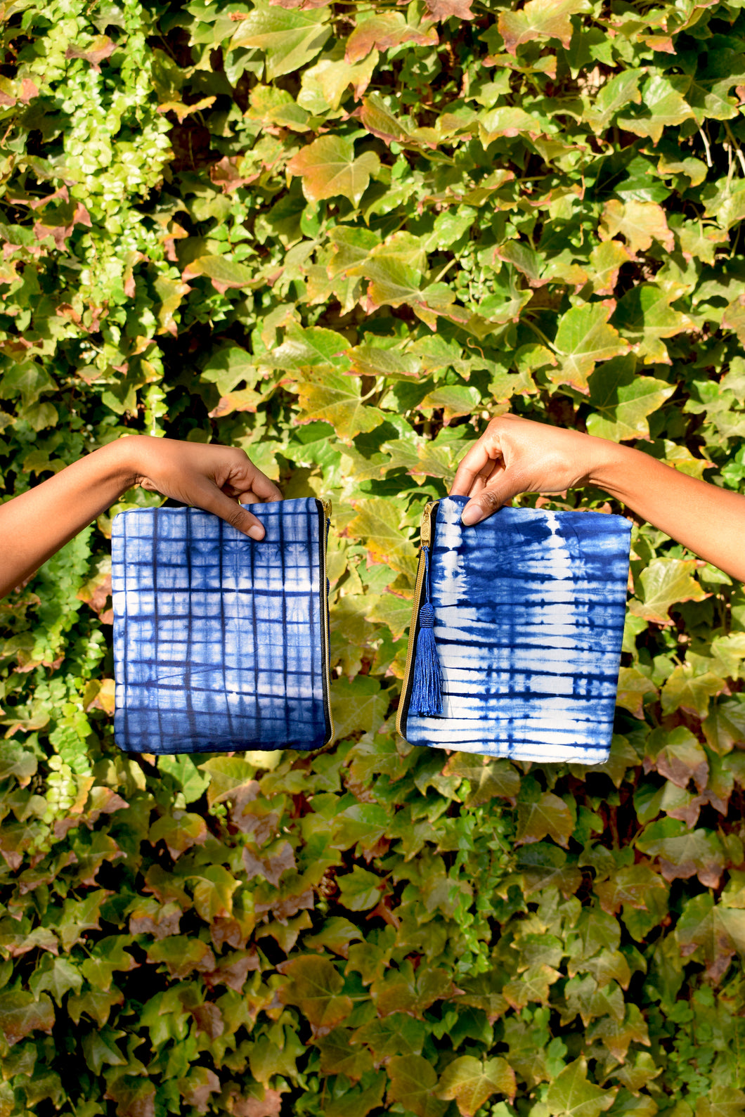 Indigo Grid Tie&Dye pouch - Size L