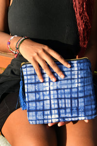 Indigo Grid Tie&Dye pouch